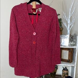 Avocado Ireland M 100% Merino Wool Red Tweed Cardigan Sweater